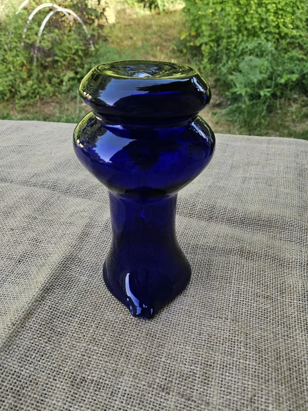 Cobalt Blue Art Glass Pitcher with Clear Handle Makes a Nice Vase - Picture 3 of 12